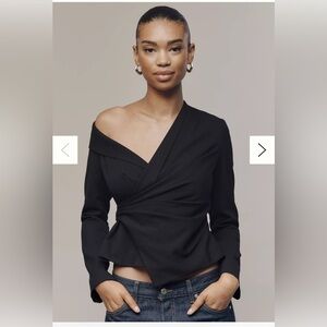 Anthropologie Elodie The Label Mercer Black Long Sleeve Asymmetrical Top Xs $128